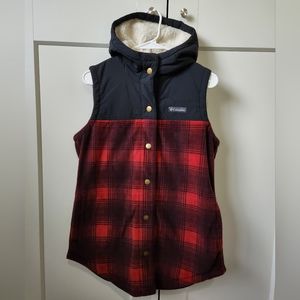 Women's Columbia Plaid Fleece Long Vest Medium